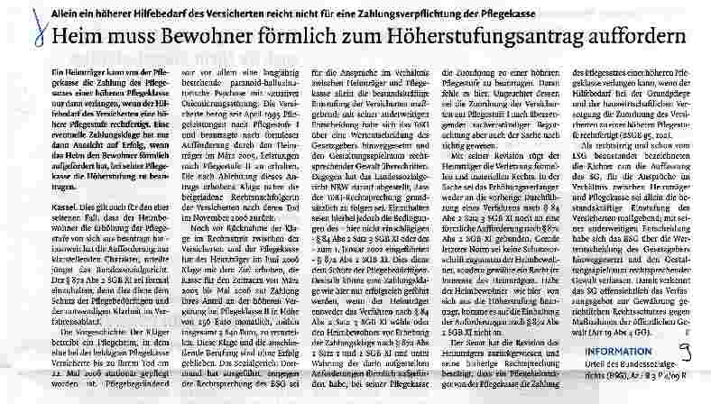 Vorschauseite 1: Heim muss Bewohner förmlich zum Höherstufungsantrag auffordern