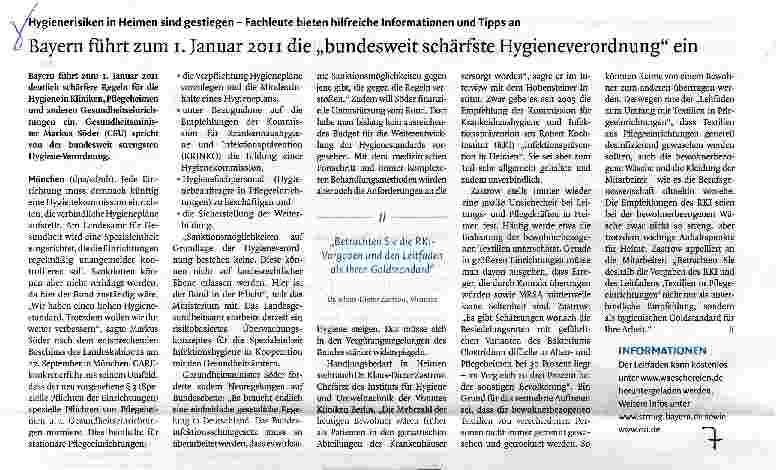 Vorschauseite 1: Bayern führt zum 1. Januar 2011 die „bundesweit schärfste Hygieneverordnung ein
