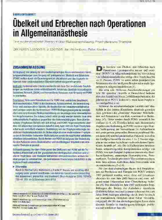 Vorschauseite 1: Übelkeit und Erbrechen nach Operationen in Allgemeinanästhesie