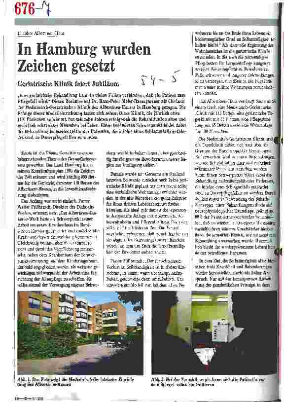 Vorschauseite 1: In Hamburg wurden Zeichen gesetzt Geriatrische Klinik feiert Jubiläum
