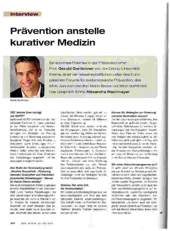 Vorschauseite 1: Prävention anstelle kurativer Medizin