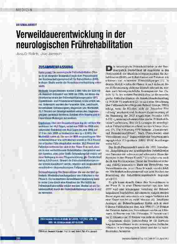 Vorschauseite 1: Verweildauerentwicklung in der neurologischen Frührehabilitation