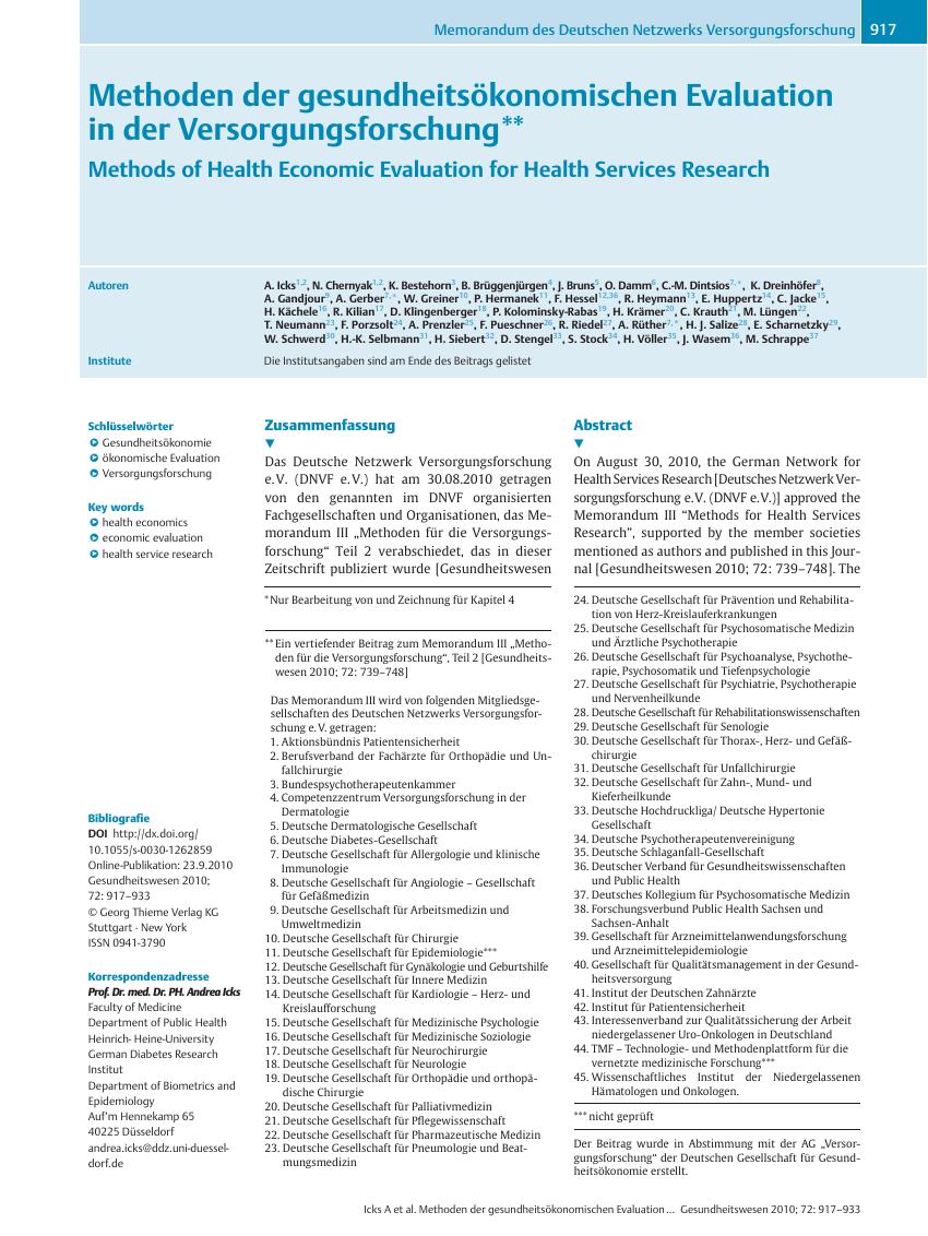 Vorschauseite 1: Methoden der gesundheitsökonomischen Evaluation in der Versorgungsforschung