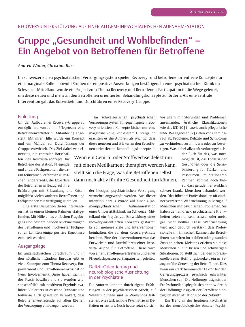 Vorschauseite 1: Gruppe „Gesundheit und Wohlbefinden“ – Ein Angebot von Betroffenen für Betroffene