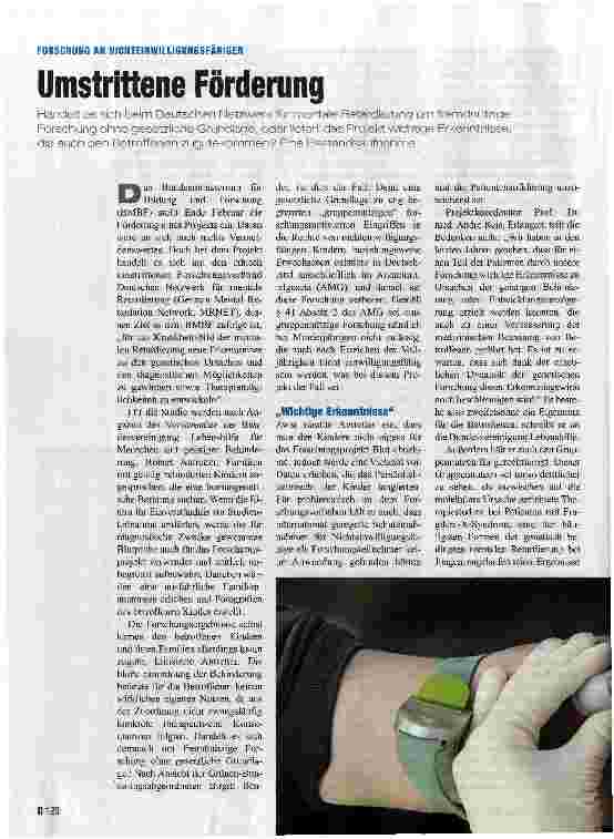 Vorschauseite 1: FORSCHUNG AN NICHTEINWILLIGUNGSFAHIGENUmstrittene Förderung