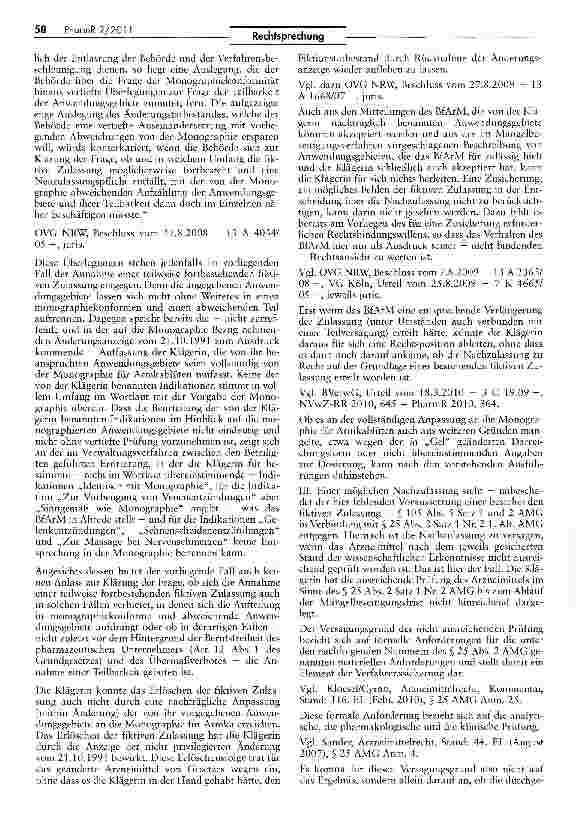 Vorschauseite 4: Zum Erlöschen der gesamten fiktiven Zulassung eines Arzneimittels im Nachzulassungsverfahren bei Abweichung von den in einer Aufbereifungsmonographie genannten AnwendungsgebietenA…