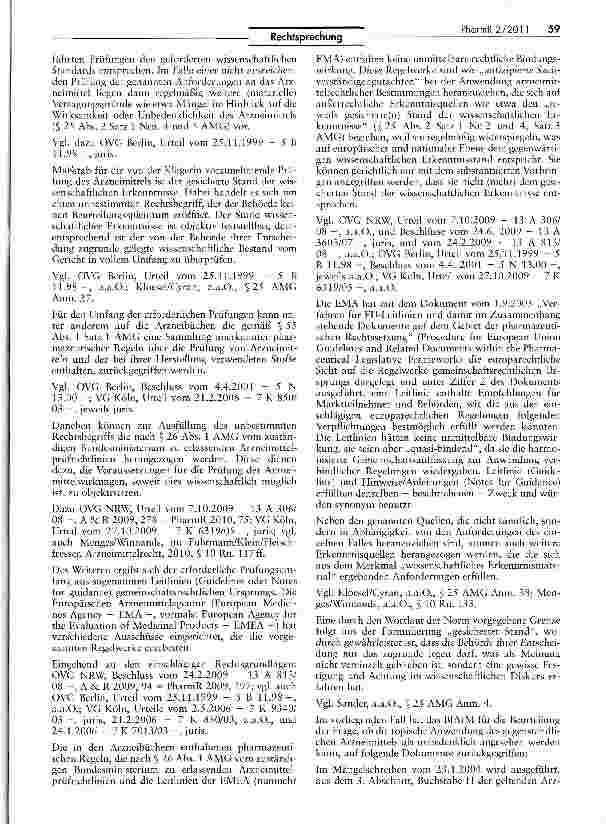 Vorschauseite 5: Zum Erlöschen der gesamten fiktiven Zulassung eines Arzneimittels im Nachzulassungsverfahren bei Abweichung von den in einer Aufbereifungsmonographie genannten AnwendungsgebietenA…