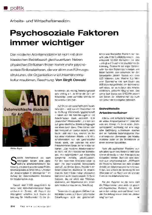 Vorschauseite 1: Psychosoziale Faktoren immer wichtiger