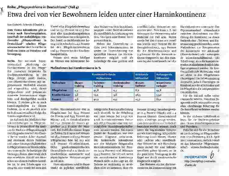 Vorschauseite 1: Etwa drei von vier Bewohnern leiden unter einer Harninkontinenz