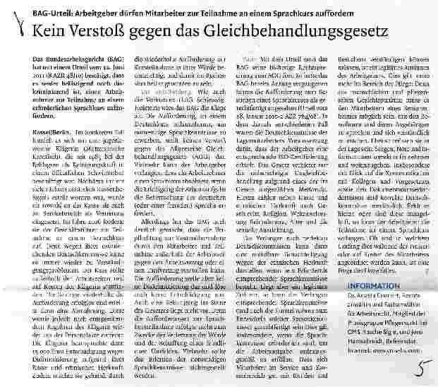 Vorschauseite 1: Kein Verstoß gegen das Gleichbehandlungsgesetz
