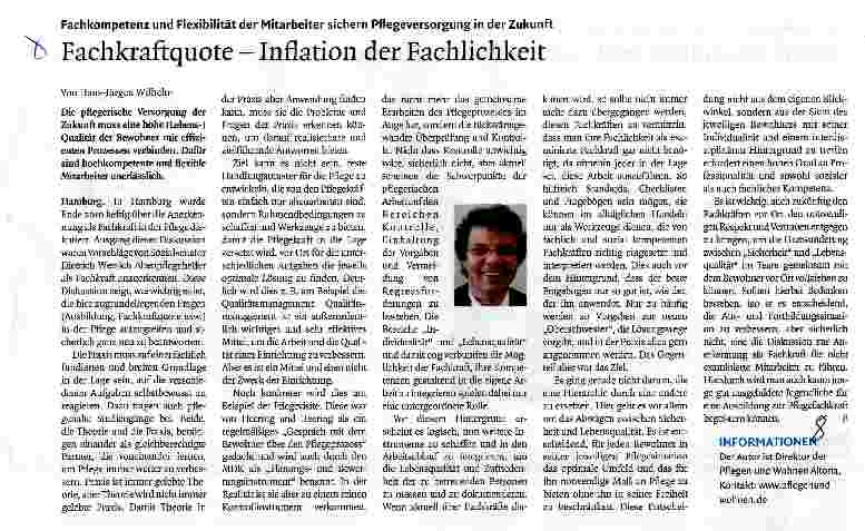 Vorschauseite 1: Fachkompetenz und Flexibilität der Mitarbeiter sichern Pflegeversorgung in der Zukunft Fachkraftquote - Inflation der Fachlichkeit