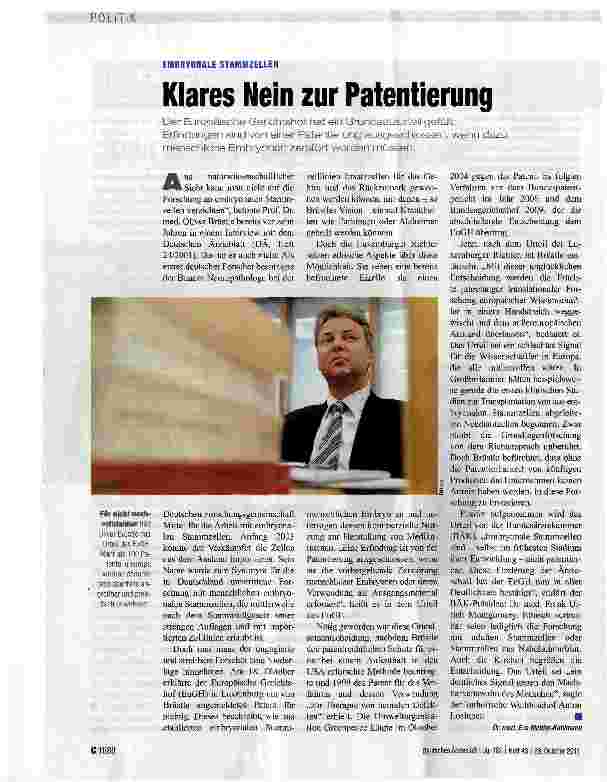 Vorschauseite 1: Klares Nein zur Patentierung