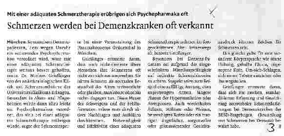 Vorschauseite 1: Schmerzen werden bei Demenzkranken oft verkannt