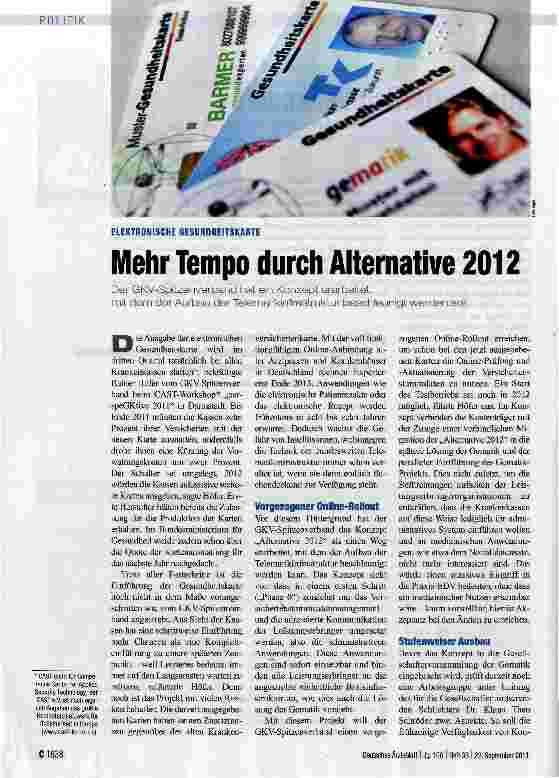 Vorschauseite 1: Mehr Tempo durch Alternative 2012
