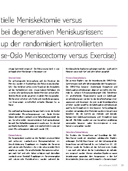 Vorschauseite 2: Arthroskopische partielle Meniskektomie bei degenerativen Meniskusrissen: versus Zehn JahresFollow Studie OMEX (Oden up der randomisiert kontrollierten