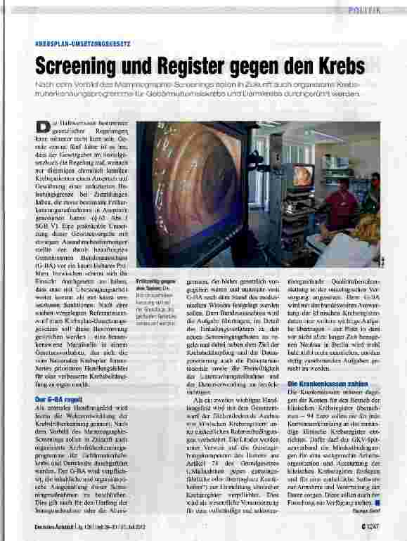 Vorschauseite 1: Screening und Register gegen den Krebs