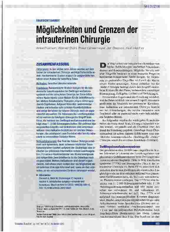 Vorschauseite 1: Möglichkeiten und Grenzen der intrauterinen Chirurgie