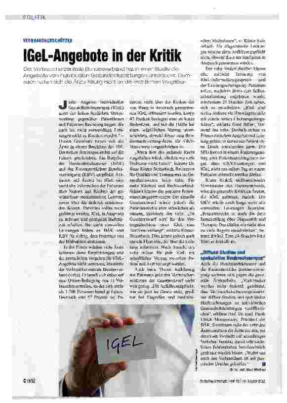 Vorschauseite 1: IGeL-Angebote in der Kritik