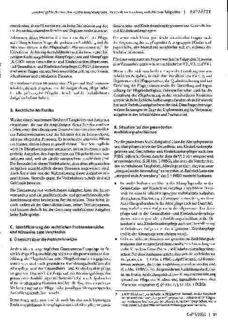 Vorschauseite 2: Probleme bei der Umsetzung der Vorschrift zur Ausübung vorbehaltener Tätigkeiten (§ 4 Pflegeberufegesetz) - Anmerkungen und Lösungsvorschläge