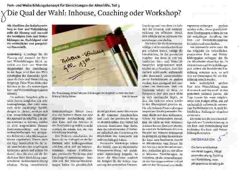 Vorschauseite 1: Die Qual der Wahl: Inhouse, Coaching und Workshop?