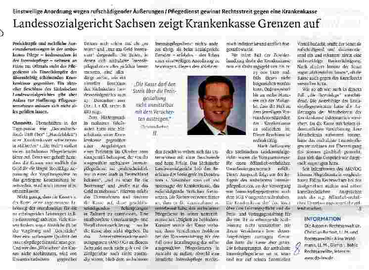 Vorschauseite 1: Landessozialgericht Sachsen zeigt Krankenkasse Grenzen auf