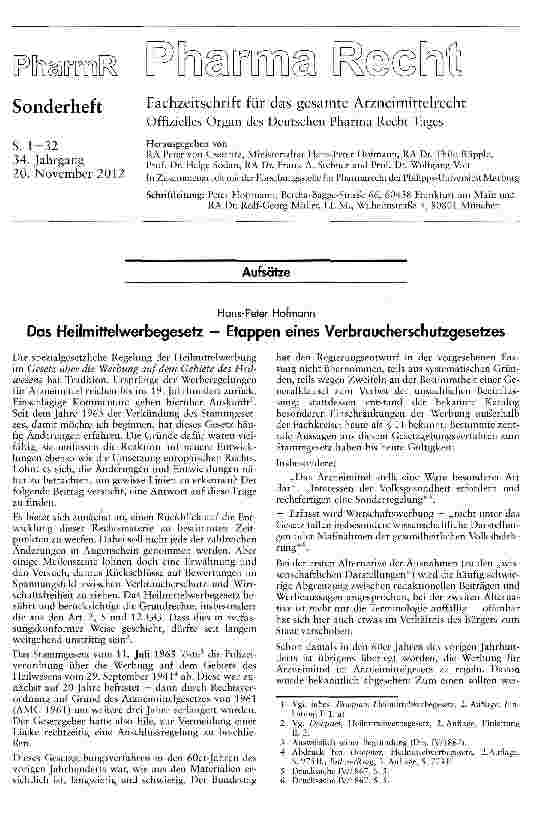 Vorschauseite 1: Das Heilmittelwerbegesetz — Etappen eines Verbraucherschutzgesetzes