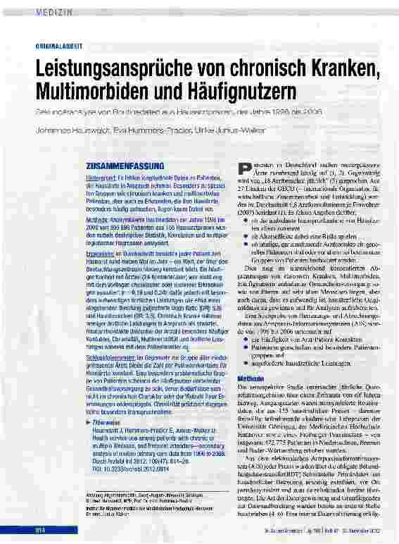 Vorschauseite 1: Leistungsansprüche von chronisch Kranken Multimorbiden und Häufignutzern