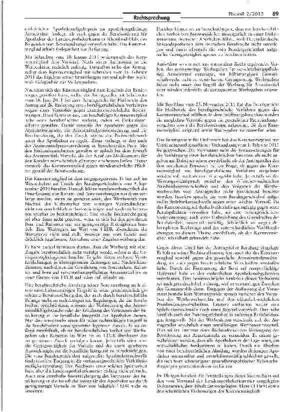 Vorschauseite 2: Gewährung einer „Rezeptprämie stellt einen Verstoß gegen das Arzneimittelgesetz und die Arzneimittelpreisbindung dar HeilBG 5 85 IV 1 und 2; AMPreisV § 1 1 Nr. 1 und 2, IV