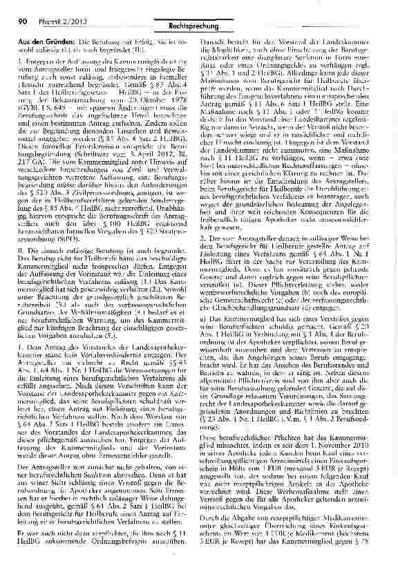 Vorschauseite 3: Gewährung einer „Rezeptprämie stellt einen Verstoß gegen das Arzneimittelgesetz und die Arzneimittelpreisbindung dar HeilBG 5 85 IV 1 und 2; AMPreisV § 1 1 Nr. 1 und 2, IV