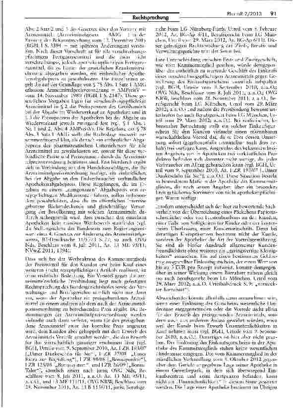 Vorschauseite 4: Gewährung einer „Rezeptprämie stellt einen Verstoß gegen das Arzneimittelgesetz und die Arzneimittelpreisbindung dar HeilBG 5 85 IV 1 und 2; AMPreisV § 1 1 Nr. 1 und 2, IV