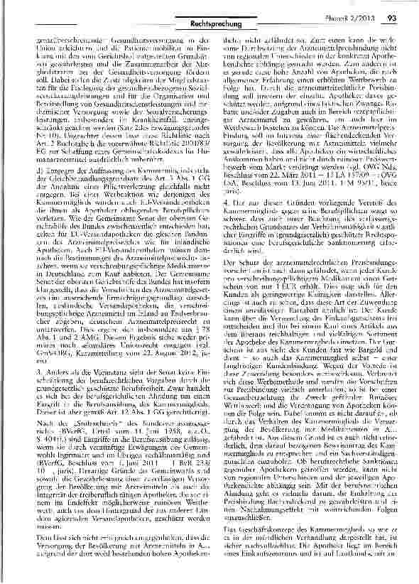 Vorschauseite 6: Gewährung einer „Rezeptprämie stellt einen Verstoß gegen das Arzneimittelgesetz und die Arzneimittelpreisbindung dar HeilBG 5 85 IV 1 und 2; AMPreisV § 1 1 Nr. 1 und 2, IV