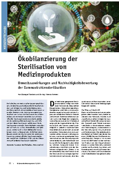Vorschauseite 1: Ökobilanzierung der Sterilisation von Medizinprodukten - Umweltauswirkungen und Nachhaltigkeitsbewertung der Gammastrahlensterilisation