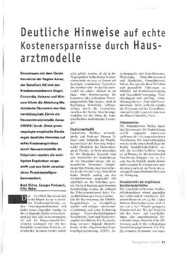 Vorschauseite 1: Deutliche Hinweise auf echte Kostenersparnisse durch Hausarztmodelle