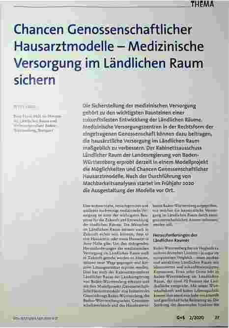 Vorschauseite 1: Chancen genossenschaftlicher Hausarztmodelle - Medizinische Versorgung im ländlichen Raum sichern