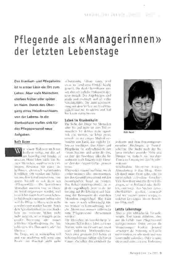 Vorschauseite 1: Pflegende als «Managerinnen» der letzten Lebenstage
