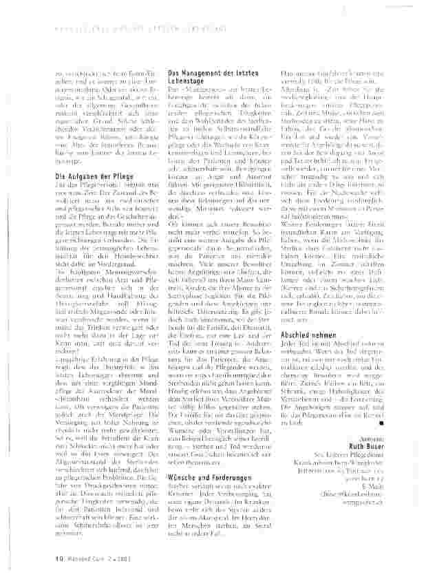 Vorschauseite 2: Pflegende als «Managerinnen» der letzten Lebenstage