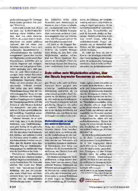 Vorschauseite 2: Medizin muss Kontrolle über sich selbst zurückgewinnen