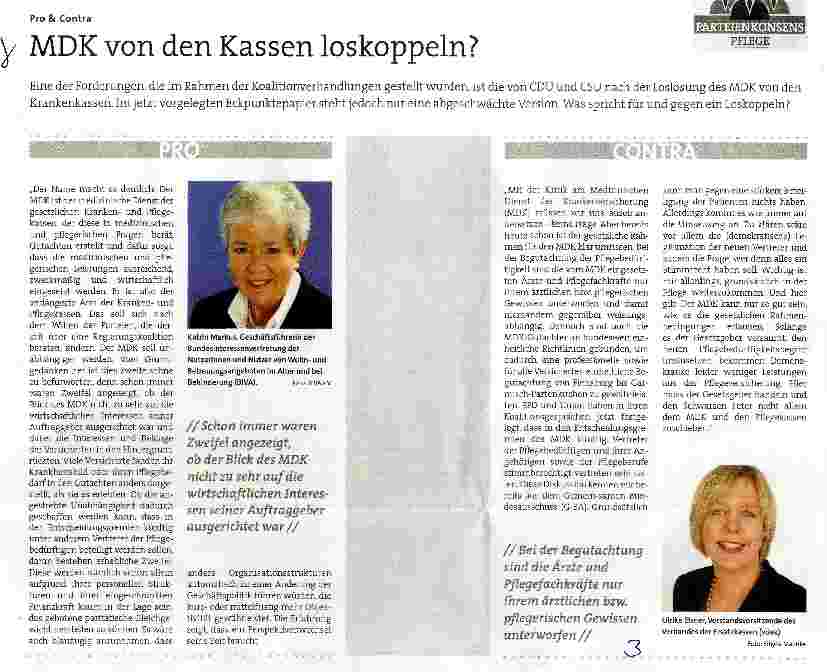 Vorschauseite 1: Pro & Contra MDK von den Kassen loskoppeln?