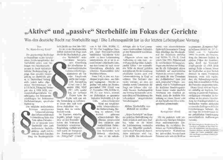 Vorschauseite 1: Aktive und passive Sterbehilfe im Fokus der Gerichte Medizinrecht