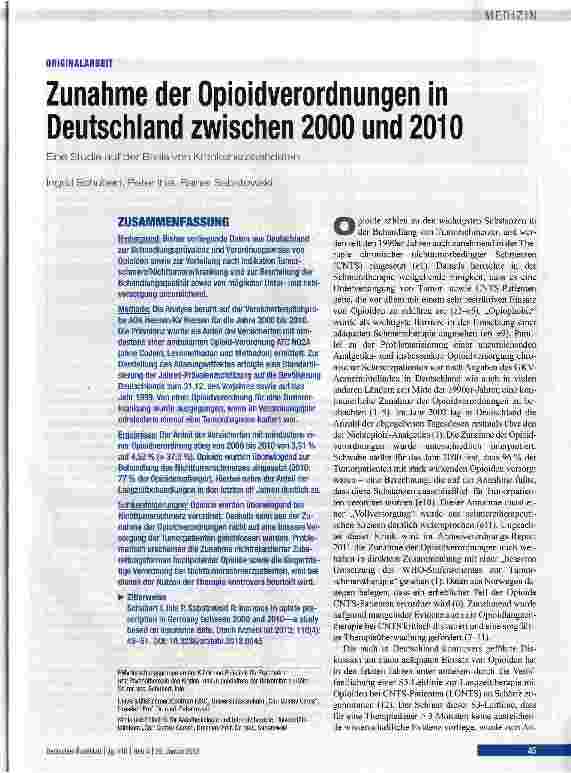 Vorschauseite 1: Zunahme der Opioidverordnungen in Deutschland zwischen 2000 und 2010