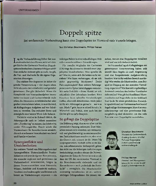 Vorschauseite 1: Doppelt spitze: Bei umfassender Vorbereitung kann eine Doppelspitze im Vorstand viele Vorteile bringen.