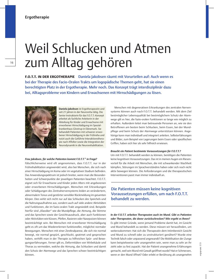 Vorschauseite 1: F.O.T.T. in der Ergotherapie ? Weil Schlucken und Atmen zum Alltag gehören