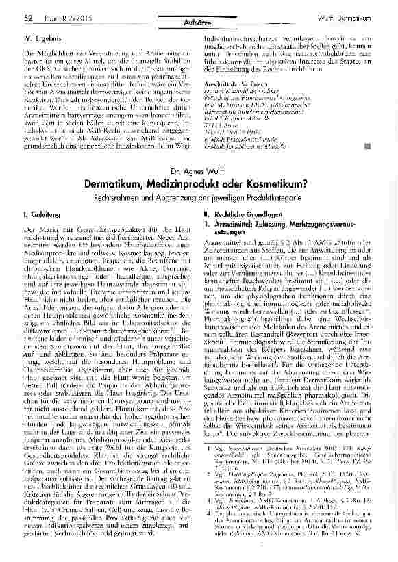 Vorschauseite 1: Dermatikum, Medizinprodukt oder Kosmetikum?