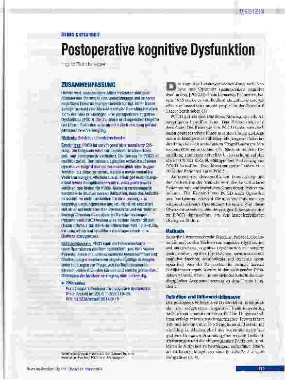 Vorschauseite 1: Postoperative kognitive Dysfunktion