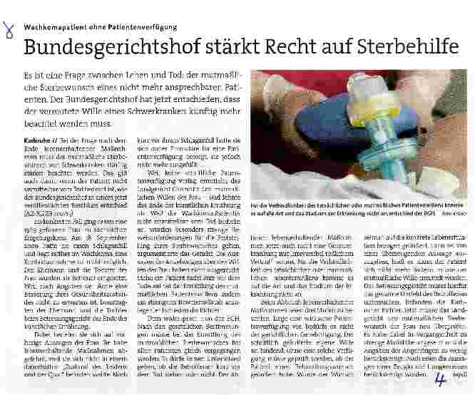 Vorschauseite 1: Bundesgerichtshof stärkt Recht auf Sterbehilfe