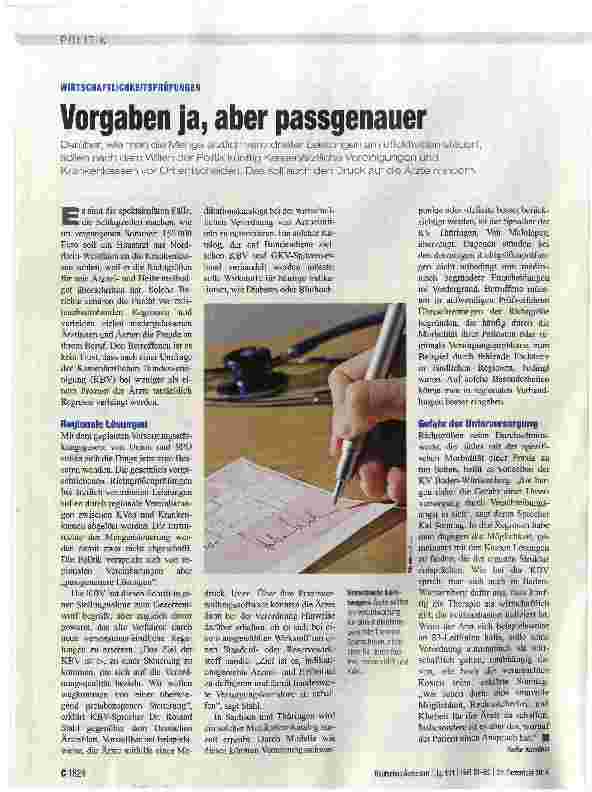 Vorschauseite 1: WIRTSCHAFTLICHKEITSPRÜFUNGEN Vorgaben ja, aber passgenauer
