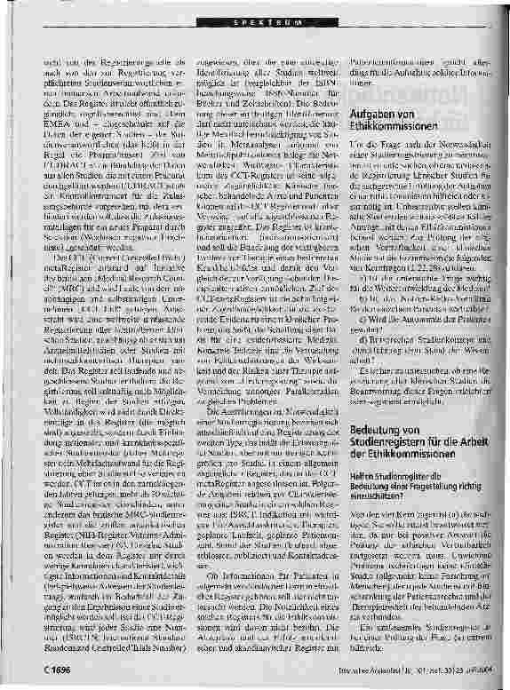 Vorschauseite 2: Klinische Studien: Notwendigkeit der Registrierung ausSicht der Ethikkommissionen