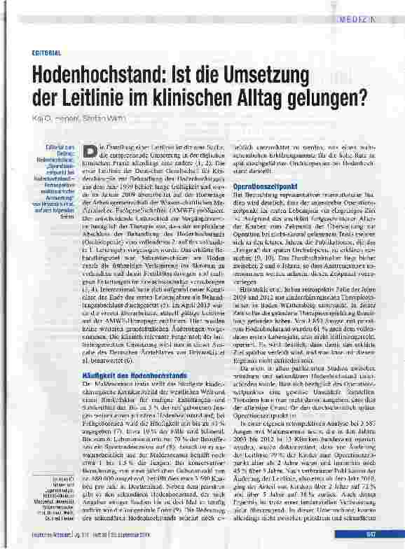 Vorschauseite 1: Hodenhochstand: Ist die Umsetzung der Leitlinie im klinischen Alltag gelungen?