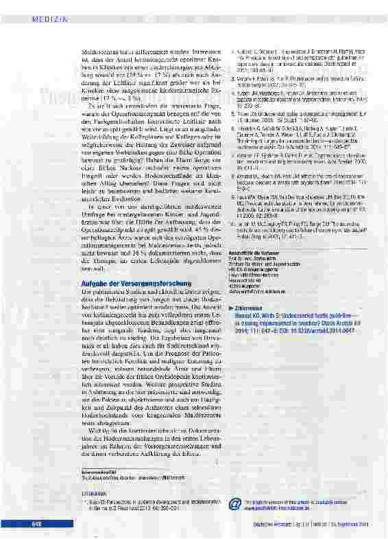 Vorschauseite 2: Hodenhochstand: Ist die Umsetzung der Leitlinie im klinischen Alltag gelungen?