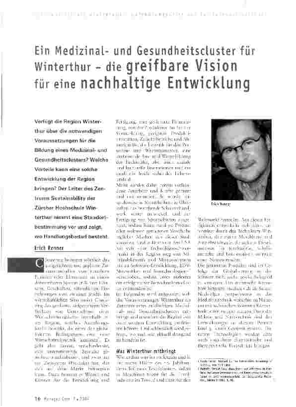 Vorschauseite 1: Ein Medizinalund Gesundheitscluster für winterthur - die greifbare Vision für eine nachhaltige Entwicklung